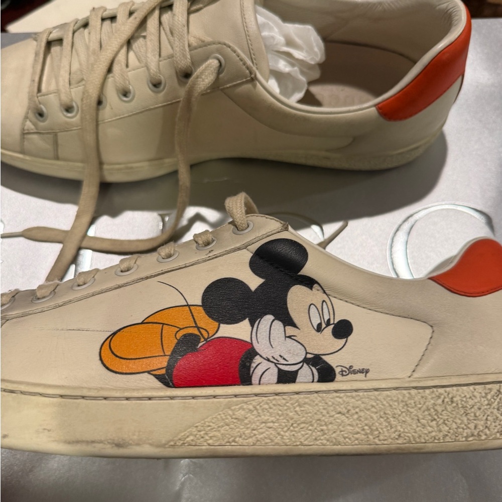 Gucci Cream Sneakers with Mickey Mouse and Orange Detail - Picture 3 of 7